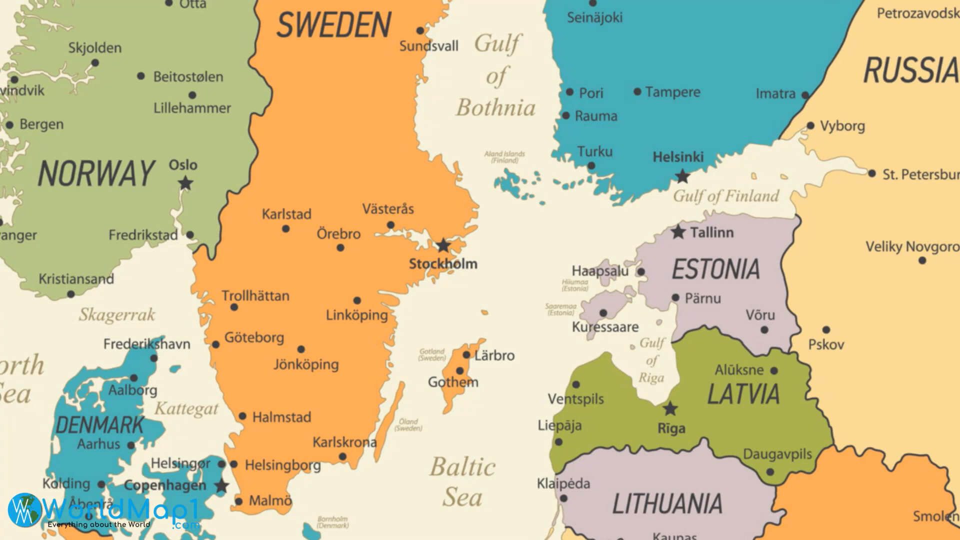Scandinavian and Baltic Major Cities Map with Estonia